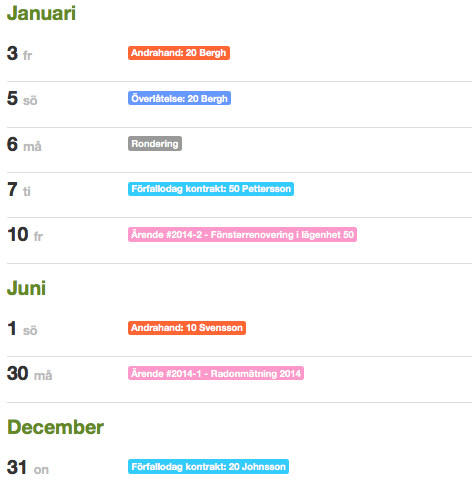 Kalender och aktiviteter i BoStyret